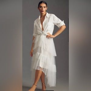 Anthropologie Maeve Tulle Pearl Embellished Hi-Lo Skirt Size Medium Bridal Inspo